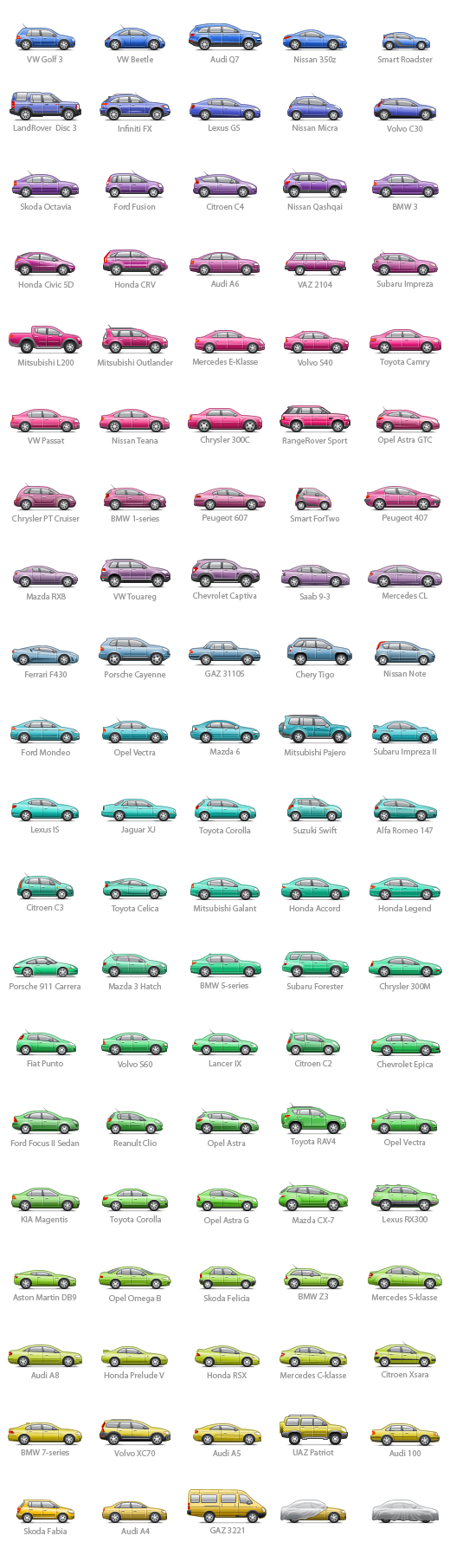 100 cars icons for Autokadabra