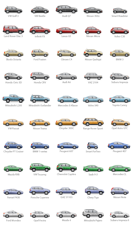 logos of cars. Pixel cars